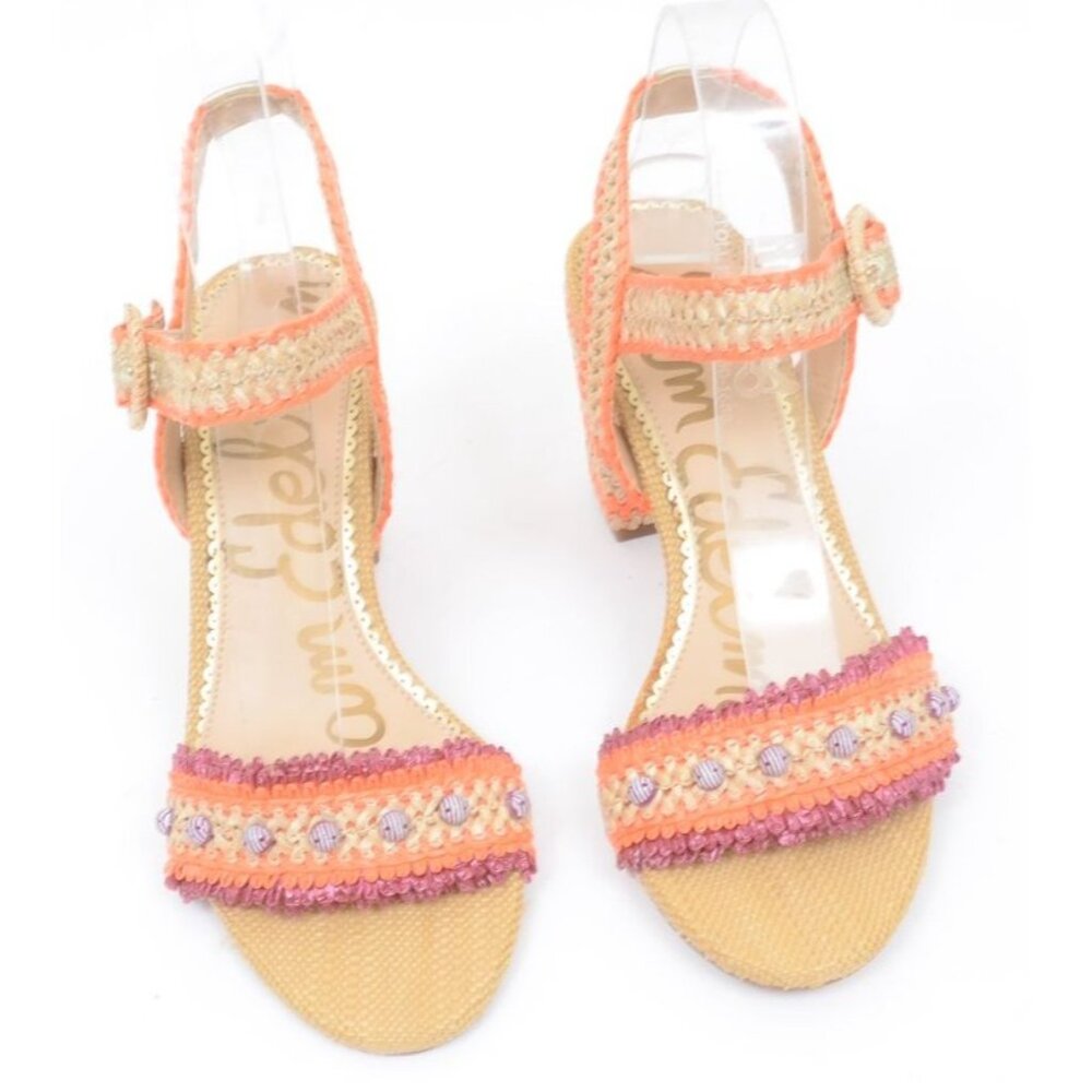 Sam Edelman Olisa Beaded Orange Raffia Chunky Heels Anklet Women's 8 Wide - Picture 10 of 12